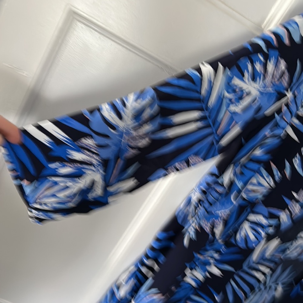 Kimono/ Cover up long length, 3/4 sleeves, slits on sides. Maritime blue, Size X - Picture 3 of 6